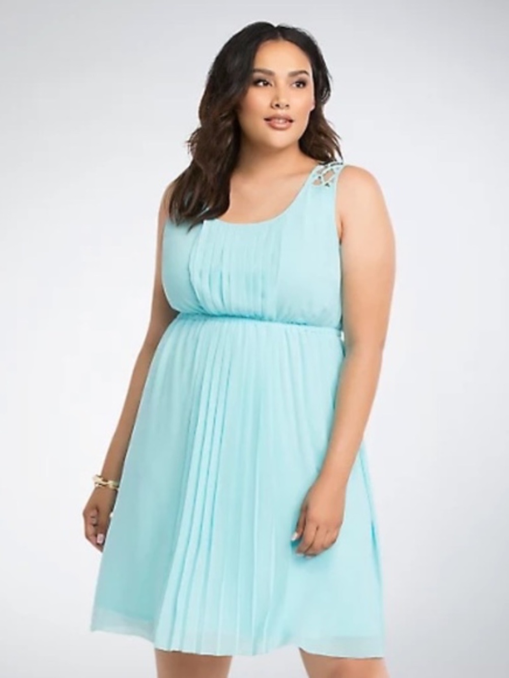 EUC Torrid Size 2 Aqua Pleated Chiffon Skater Dress